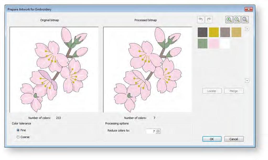 The software automatically detects the main color blocks and reduces colors accordingly, as shown in