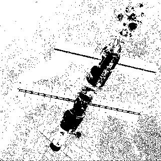 Figure 4 (Left) Dithered 512x512x1-bit image of the International Space Station, (Right Enlarged