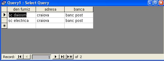Pentru a vedea rezultatul interogării se selectează meniul View şi apoi opţiunea Datasheet View (Fig. 3.10). Fig. 3.10 Observaţie: Microsoft Access generează automat exprimarea cererii în limbajul SQL.