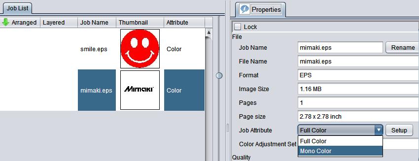 Setting mono color replacement In the job list, select the clear ink