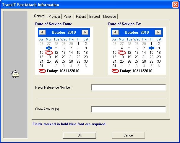 General tab: Select the applicable date range of service using the calendars.