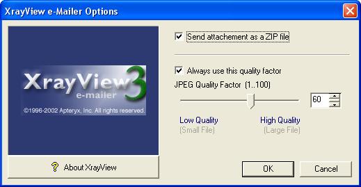 3. The TransIT Configurations dialog box displays. Select XrayView e-mail Creator and click on Edit Options. 4. The XrayView e-mailer Options dialog box displays. a. Enable Send attachment as a ZIP file to generate attachments as a ZIP file.