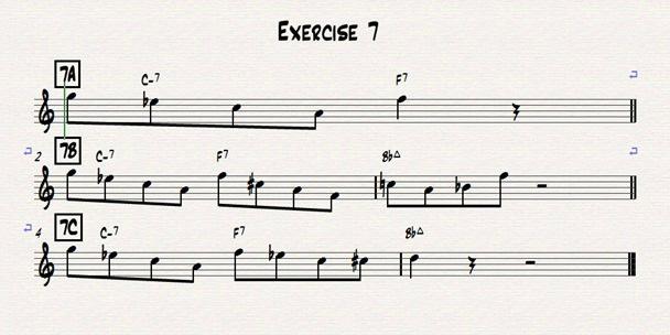 Exercise 7 is based on the phrase Phil plays in measure 10. 7A is the original phrase.