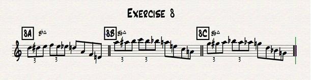 Exercise 8 Exercise 8 is based on the phrase Phil plays in measure 11. 8A is the original phrase starting on the 3rd.