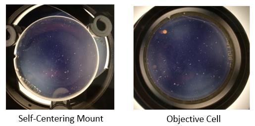 Figure 17. Crossed polarizer test for the T21 objective in the self-centering mount and its machined brass cell. 3.1.6 Coma Values To confirm that astigmatism was the main aberration being controlled by the clocking efforts, the coma coefficients were also plotted.