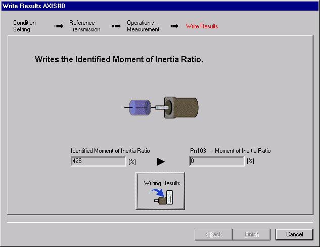 Pn103: Moment of Inertia (Mass) Ratio Displays the value assigned to the parameter. Click Write Results, and the new ratio calculated from the operation/measurement will be displayed.