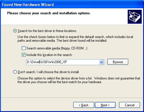 Confirm that the Install from a list or specified location [Advanced] option is selected, and then click Next. The next Wizard will appear. 5. Select the Search for the best driver in these locations.