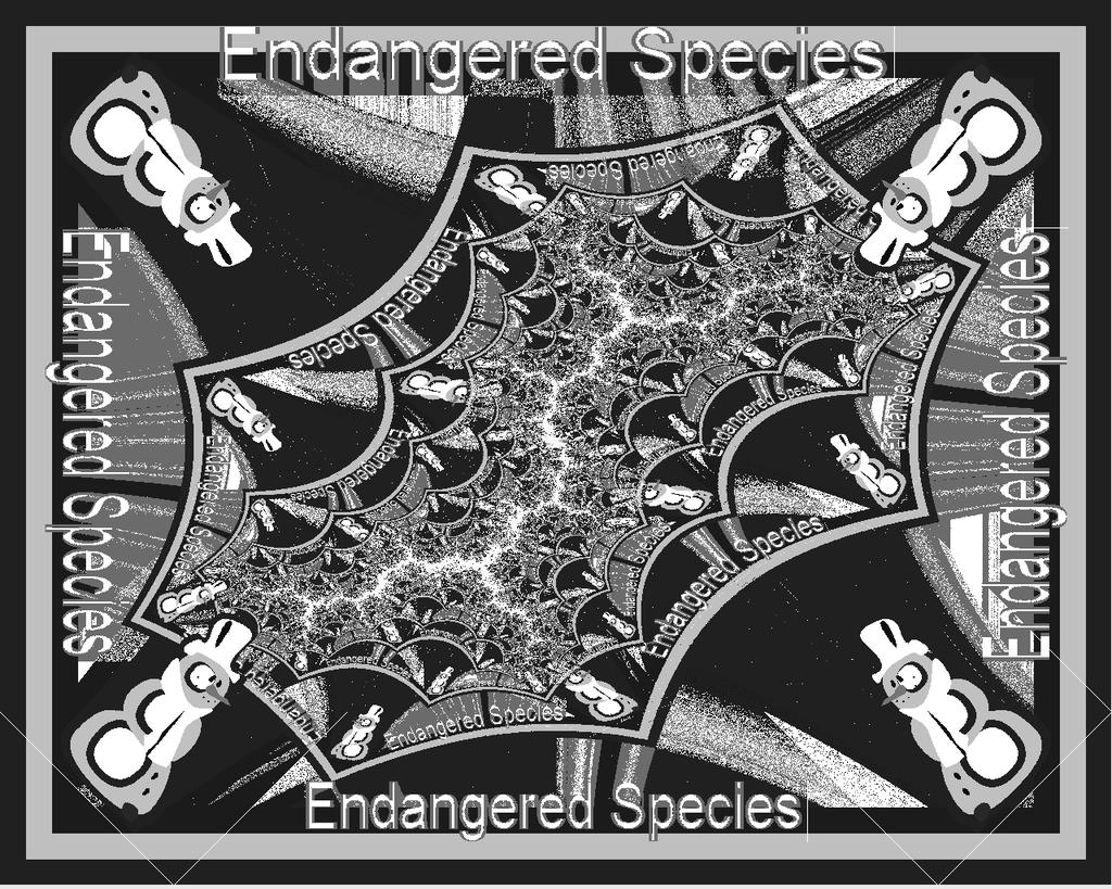 Figure 12: This picture entitled Endangered Species is from the Julia set with c=+i. It is known as a dendrite. The inner region has a border but no area. 6.