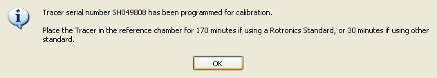 The humidity calibration procedure starts by automatically programming the Tracer with a special program called CALBRATE. (Note the missing i in calibrate.