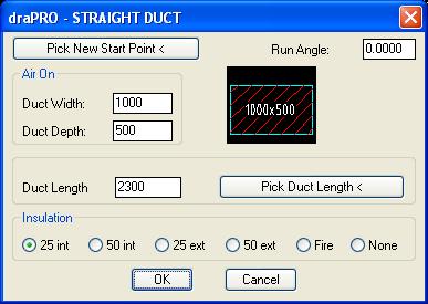 Chapter 8 8.3 Dialog Boxes. When you select a menu from drapro for the drawing of ductwork there are various input methods available for the different features of drawing ductwork.