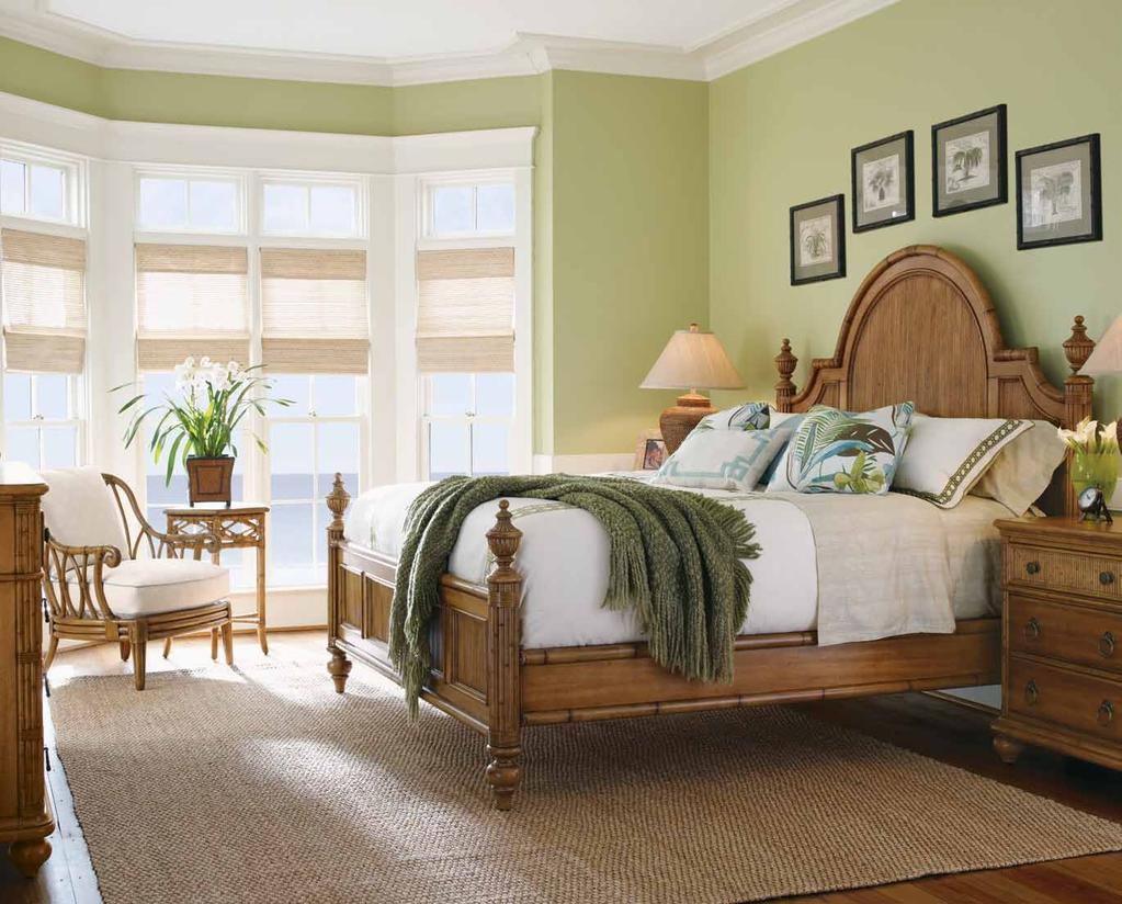 Panels in the headboard and footboard feature a striking bamboo design. Start your day in style with Beach House from Tommy Bahama Home.