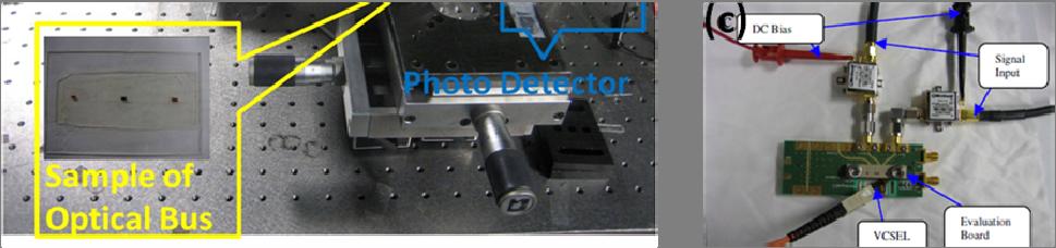 As shown in Figure 10(a), in order to achieve best coupling, we first use a red laser at 635nm to observe the output of the optical bus waveguide through microscope.
