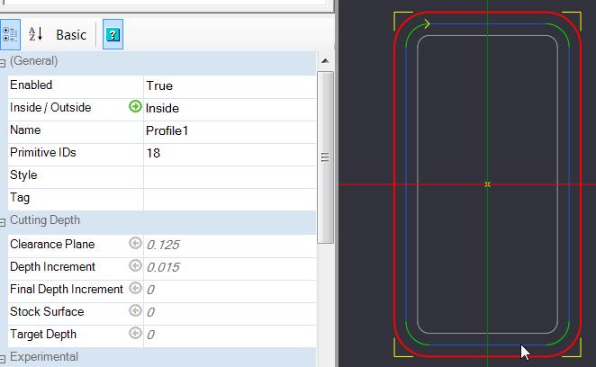 2. Inside/Outside: Only used for profiles. Controls what side of the polyline the bit will cut on.