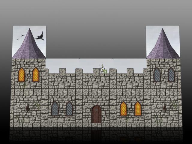 In this example we have an all-stone building that appears to be a castle. Take note that the tower peaks are placed on top of stone tiles that have no other stone tile on either side.
