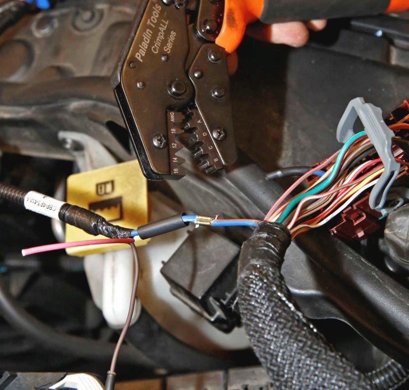 NEW FUEL PUMP RELAY WIRE HARNESS SHRINK TUBE STRIP ½ IN. (13 MM) OF WIRE INSULATION FROM THE END OF THE BLUE WIRE Figure 14 Strip Wire and Install Shrink Tube c.