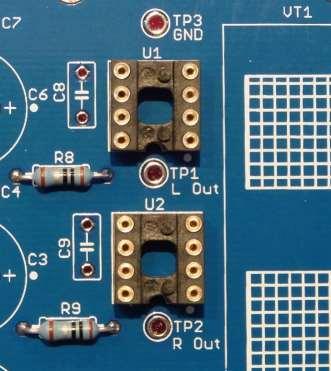 3. Install IC sockets Two IC sockets are installed for the opamps, so you can change them to different ones if desired.