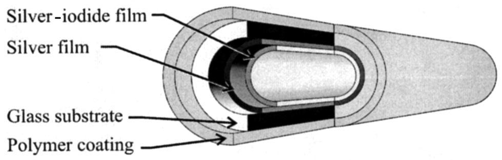 Fig. 1. Cutaway of a typical HGW structure revealing metallic silver and dielectric silver iodide layers.