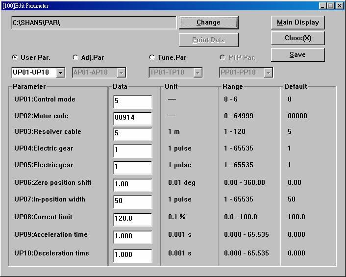 Fig. 2-3-2 Edit Parameter Screen You may edit parameter files on your PC on the screen. Any parameter files (*.