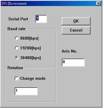 2-2. Environment Screen Fig. 2-2. Environment Setup Screen The serial port and RS232C baud rate are specified on this screen.