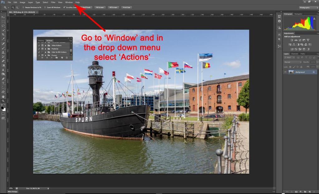 Now to make things very easy, let us make an action for resizing all our images in Photoshop.