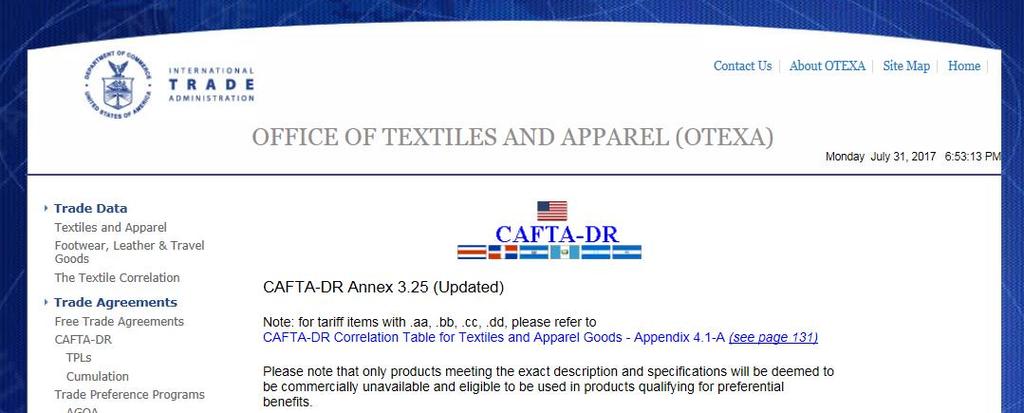 CAFTA-DR Originating Trade Short Supply Rules GN 29 (m)(viii) & Chapter 98 XXII Note 20 SPI P and HTS 9822.05.