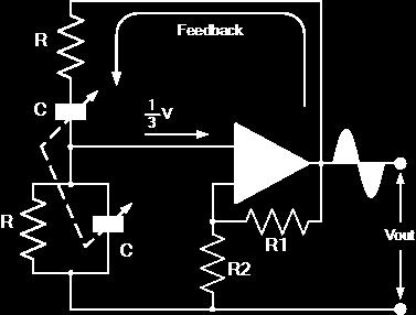 Sine Wave Generator Wien Bridge oscillator 1/3 gain amplifier with