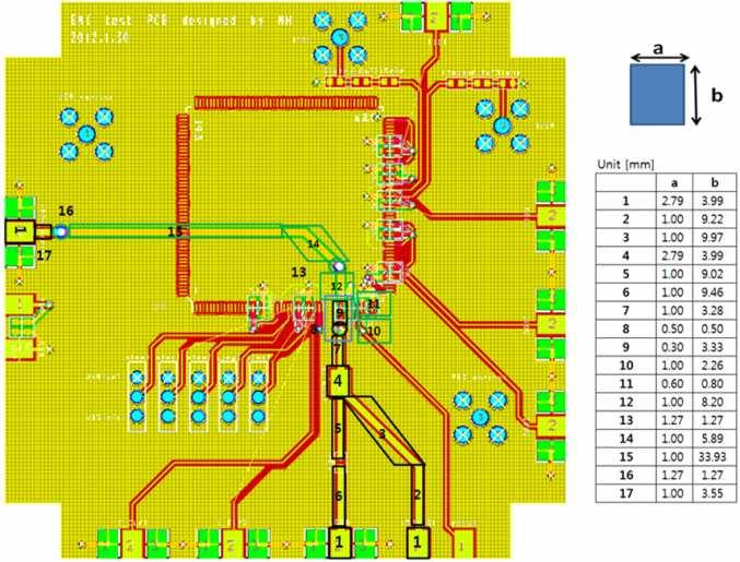 JOURNAL OF SEMICONDUCTOR TECHNOLOGY AND SCIENCE, VOL.13, NO.2, APRIL, 2013 119 Fig. 10. A photograph of the PCB used in the EMS test. the usage of each layer is shown in Fig.