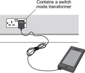 (c) Switch mode transformers can be used in mobile phone chargers. Switch mode transformers and traditional transformers can both use the UK mains supply.