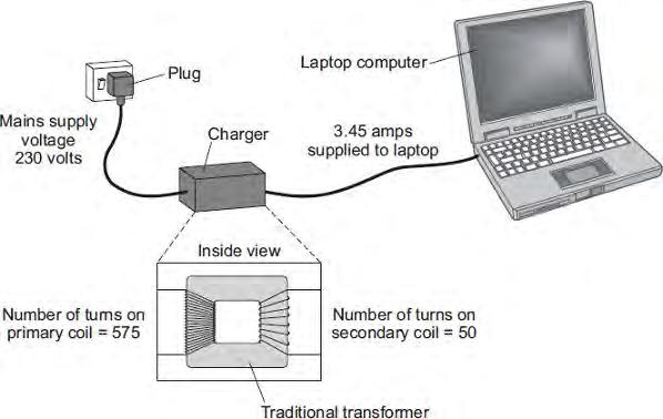 Q6.Batteries inside laptop computers are charged using laptop chargers. The laptop charger contains a traditional transformer.