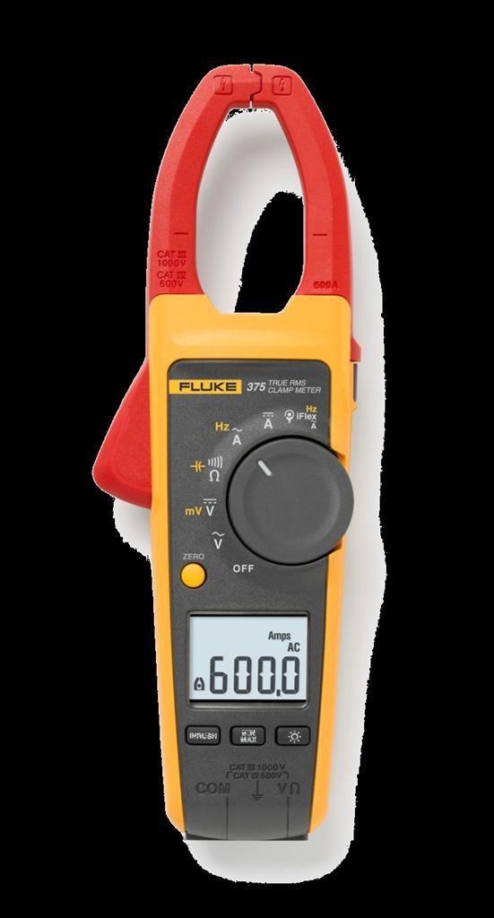Fluke 375 AC/DC Clamp Meters Measurement Capability: All measurement capability of model 374 plus: Frequency measurement to 500 Hz with both Jaw Resistance measurement to 60 kω with continuity