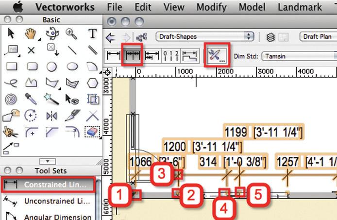 Choose the Constrained Linear Dimension tool from the Dims/Notes tool set. Choose Chain Mode from the Tool bar.