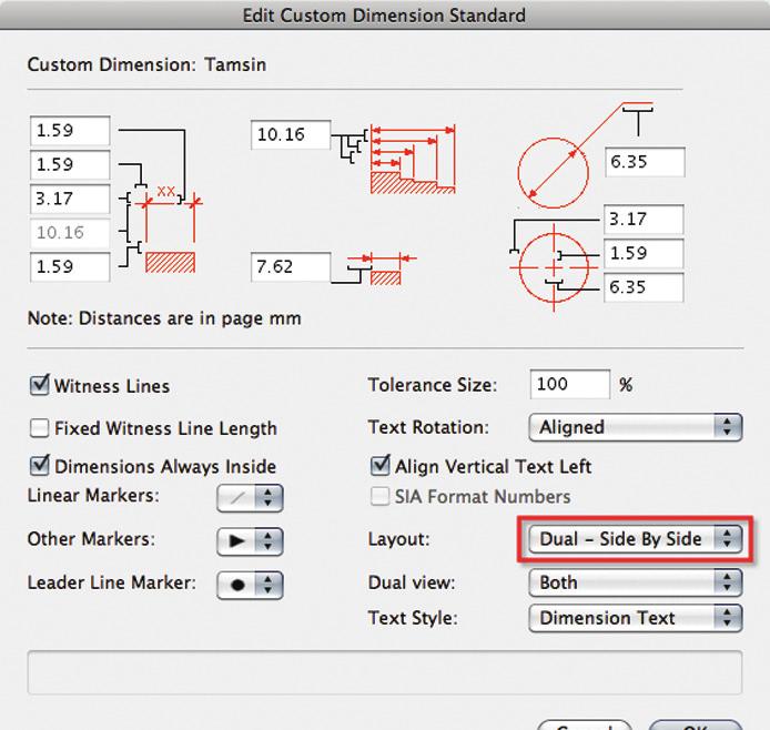 Change Your Dimension Preferences The way dimensions are displayed can be set in the Dimension Preferences dialog box, (found in the File/Document Settings/Document Preferences dialog box, by
