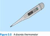 Discrete quantities has a fixed number of possible values between any two points on its scale. Example2: The discrete thermometer shown in figure3.5.