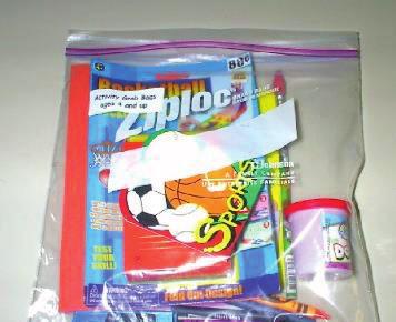 ACTIVITY GRAB BAG - AGES 4+ Crayons, colored pencils, or markers Paper (whatever is available: Xerox, card stock, construction, colored, etc) Stickers Age appropriate toys (ex: green combat figures,