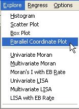 Figure 3: Parallel Coordinate Plot Menu. of selected observations, since the default selection color of yellow is not easy to see on the default white background in the plot.