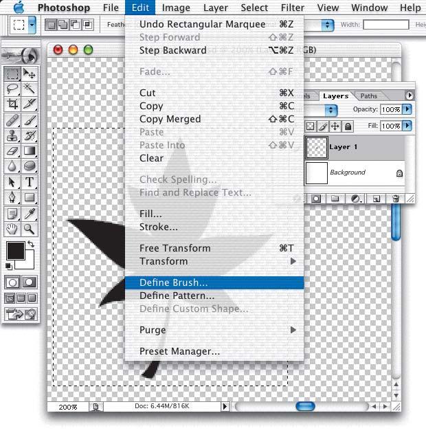 28a Define Brush is chosen from the Edit menu to save the brush shape in the Brushes palette.