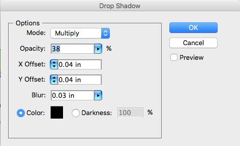 Instead of setting the angle of light, you set the X and Y offset. Working with the Preview box checked will help you though. It is nice to be able to apply drop shadows in Adobe illustrator.