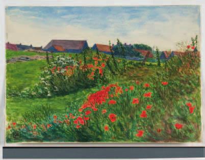 George Ault (1891 1948) Poppy Field in Bloom, 1908 Watercolor on paper 7 x 10 inches Monogrammed lower left: GA.; on verso: Sketch.