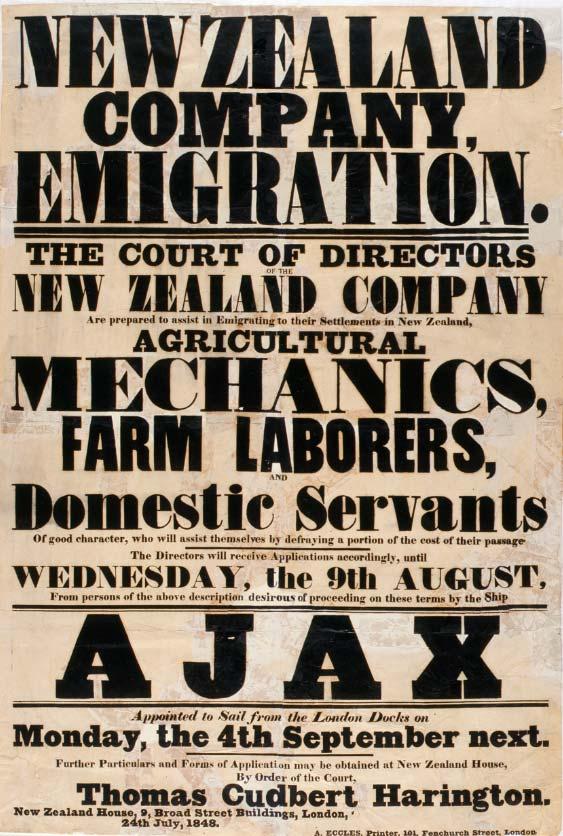 Other guides in this series include: A General Guide Births, Deaths and Marriages Occupations Residences Education Internet Sources New Zealand Company Ajax Poster. 1848. S10-326a.