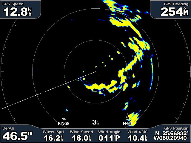 Offshore mode intended for use in open waters, this mode works best with long-range radar signals. Radar Dual Range mode provides a side-by-side view of both short-range and long-range radar data.