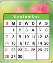 3. Kyk na die volgende kalender. Beantwoord die vrae. a) Hoeveel dae is daar van 10 September tot 10 Oktober? b) Herlei jou antwoord in a) na weke en dae.