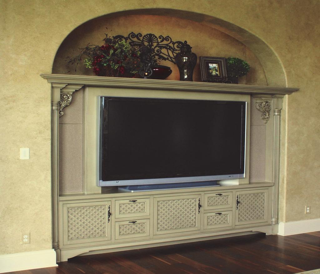 panels -Painted entertainment center with pocket doors