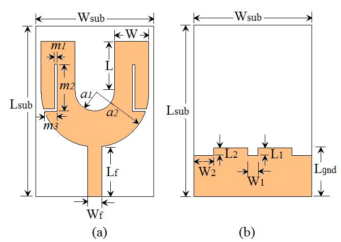 In this communication, we demonstrate the design of a band notched characteristics tuning fork shaped patch antenna for Ultra-wide-band (UWB) applications. Two bands WiMAX (3.3-3.