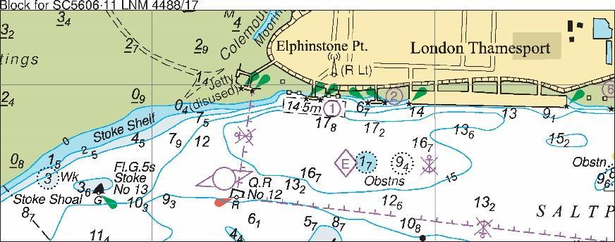 Chart: SC5606 11 (Panel A, River Medway Saltpan Reach to Chatham Reach) ETRS89 DATUM Insert the accompanying block, centred on: 51 25' 9N., 0 40' 5E.