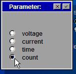 parameter count (middle) and input of the number of counts (right).
