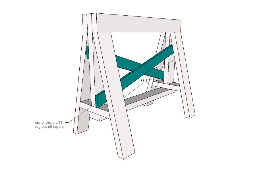 [15] Place the cross pieces inside the sawhorse and attach with 1-1/2" screws (or similar size). Finishing InstructionsPreparation Instructions: Fill all holes with wood filler and let dry.
