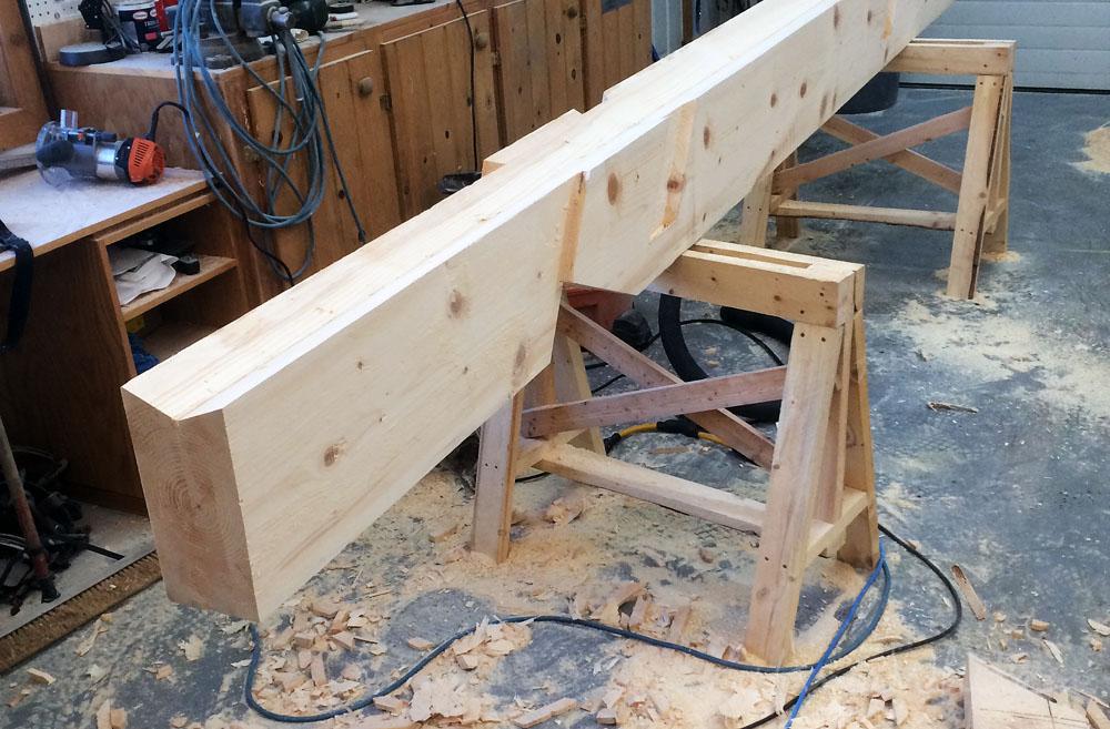 So this is the other side of the shop where all the work gets done... those sawhorses really stood up to the job, even when huge beams were placed on top and chiseled into, they stood solid!