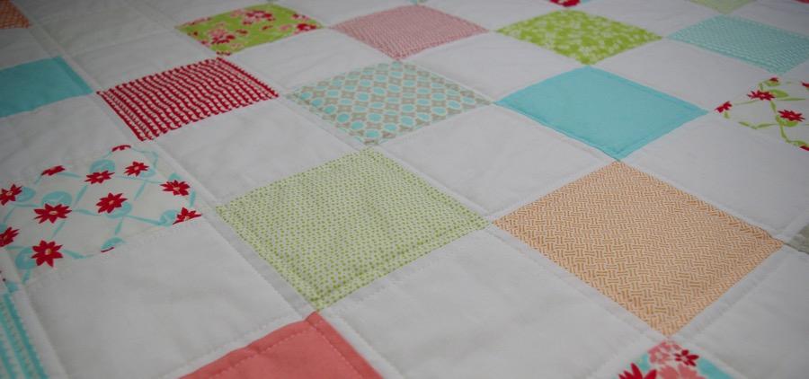 2 Checkered Baby Quilt Fabric is Miss Kate by Bonnie & Camille for Moda MATERIALS: 41-5" precut squares of color/print OR one charm pack* 40-5" background precut squares OR one charm pack* 47" x 47"