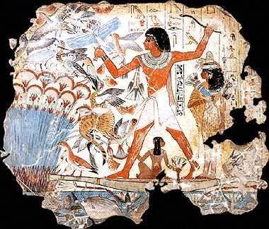 Ancient Egypt Fowling scene, from the tomb of nebamun THebes 1350 BCE