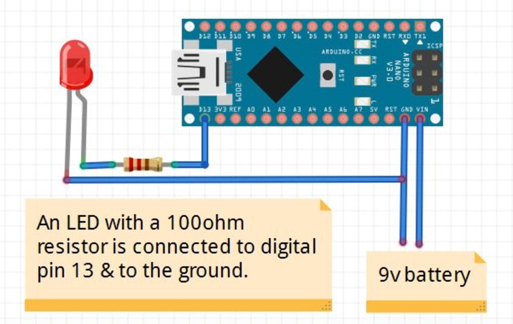 Getting Started: Blink Program Insert your Arduino Nano into your bread board, and let s run a a simple program. Run the sample program, blink, in Arduino and make sure your board is working.
